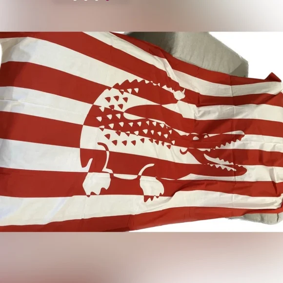 Lacoste Red and White Striped Scarf - Picture 6 of 6